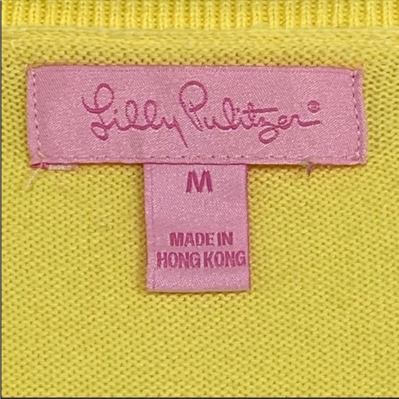 Yellow Cotton Lilly Pulitzer Cardigan with white piping and pockets - Picture 6 of 9